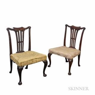 Appraisal: Pair of Georgian Carved Walnut Side Chairs England th century