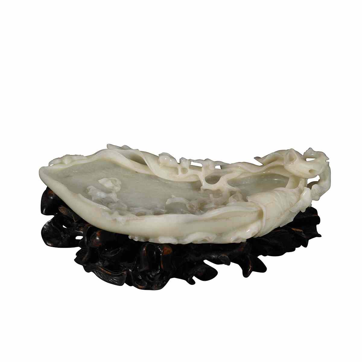 Appraisal: Large White Jade Brushwasher Carved as a giant lotus leaf