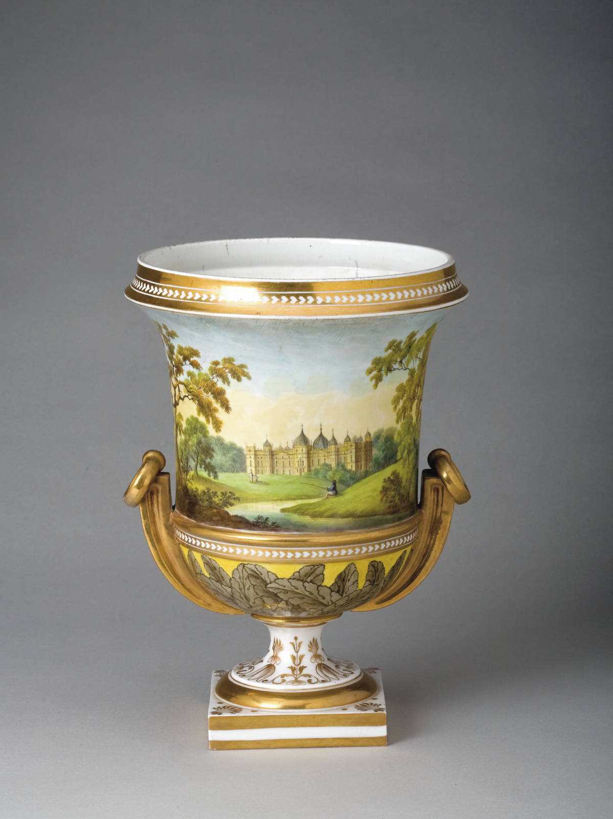 Appraisal: CONTINENTAL PORCELAIN PAINTED AND GILT-DECORATED URN NINETEENTH CENTURY Surrounded by