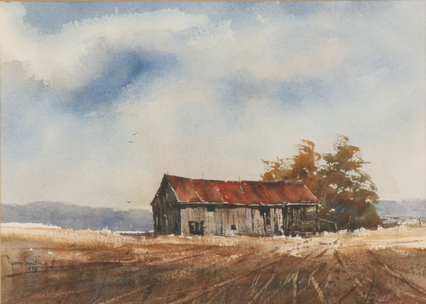 Appraisal: Jerry Smith American b Indiana landscape with rustic barn watercolor