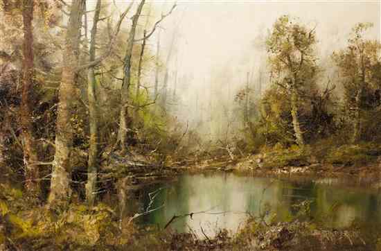 Appraisal: Durnberger German b Forest Landscape with Pond oil on canvas