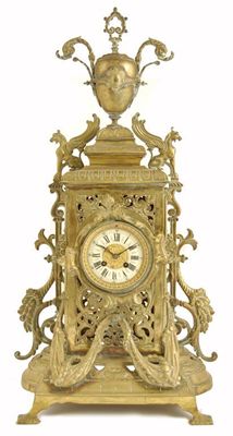 Appraisal: A French gilt brass mantel clock with an day movement