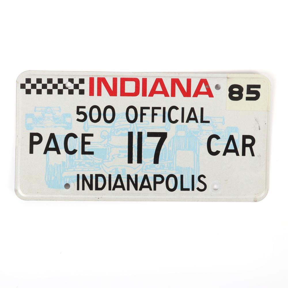 Appraisal: INDIANAPOLIS PACE CAR LICENSE PLATE Indianapolis Pace Car License Plate