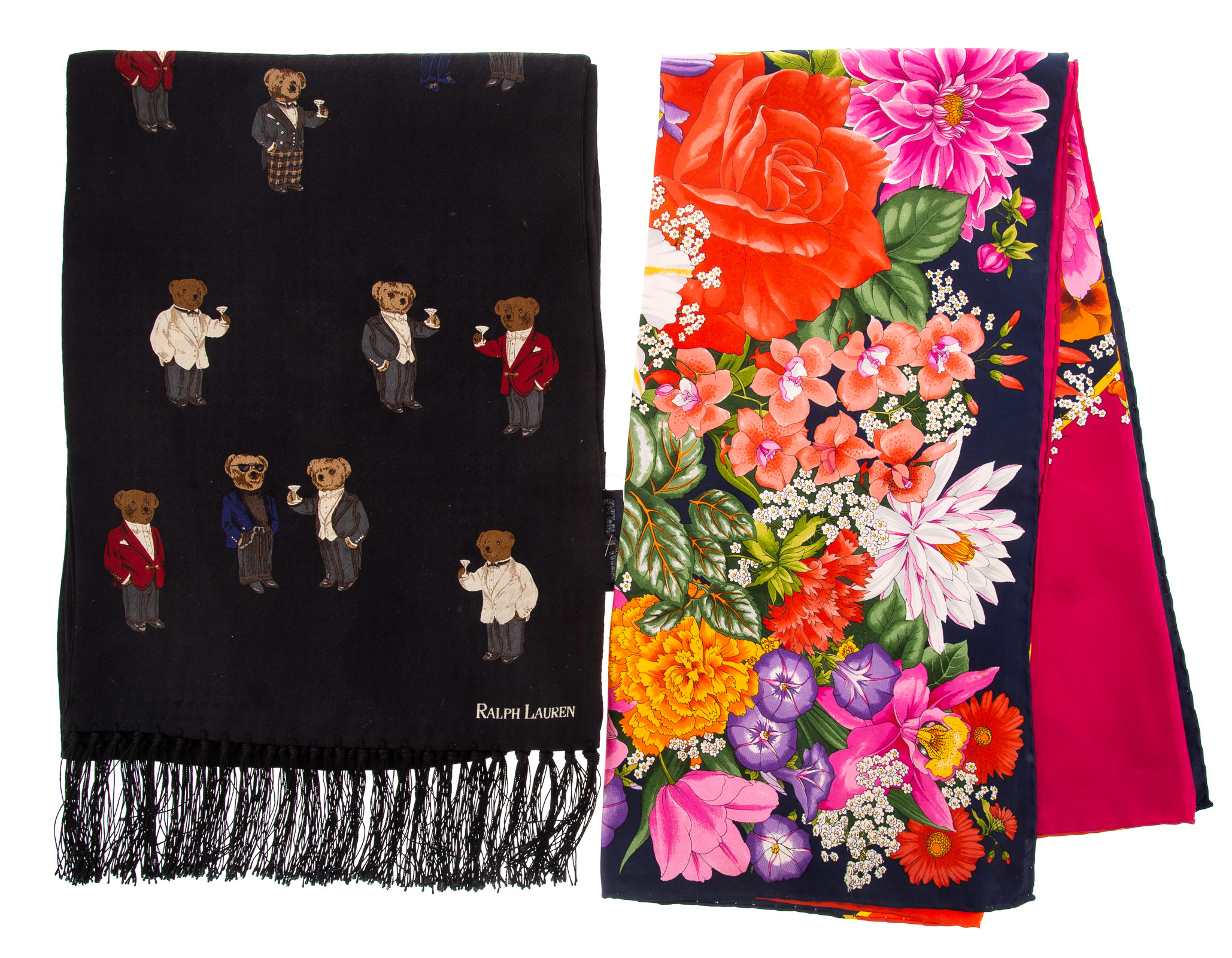 Appraisal: GUCCI FLORAL SILK SCARF in square Together with a Ralph