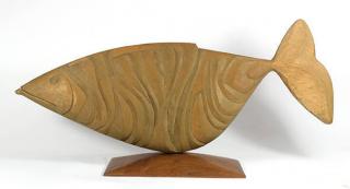 Appraisal: Moderne carved wood figural fish sculpture by David Barnes Moderne