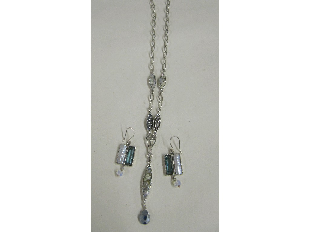 Appraisal: Ascopa silver necklace with MOP pendant and a pair of