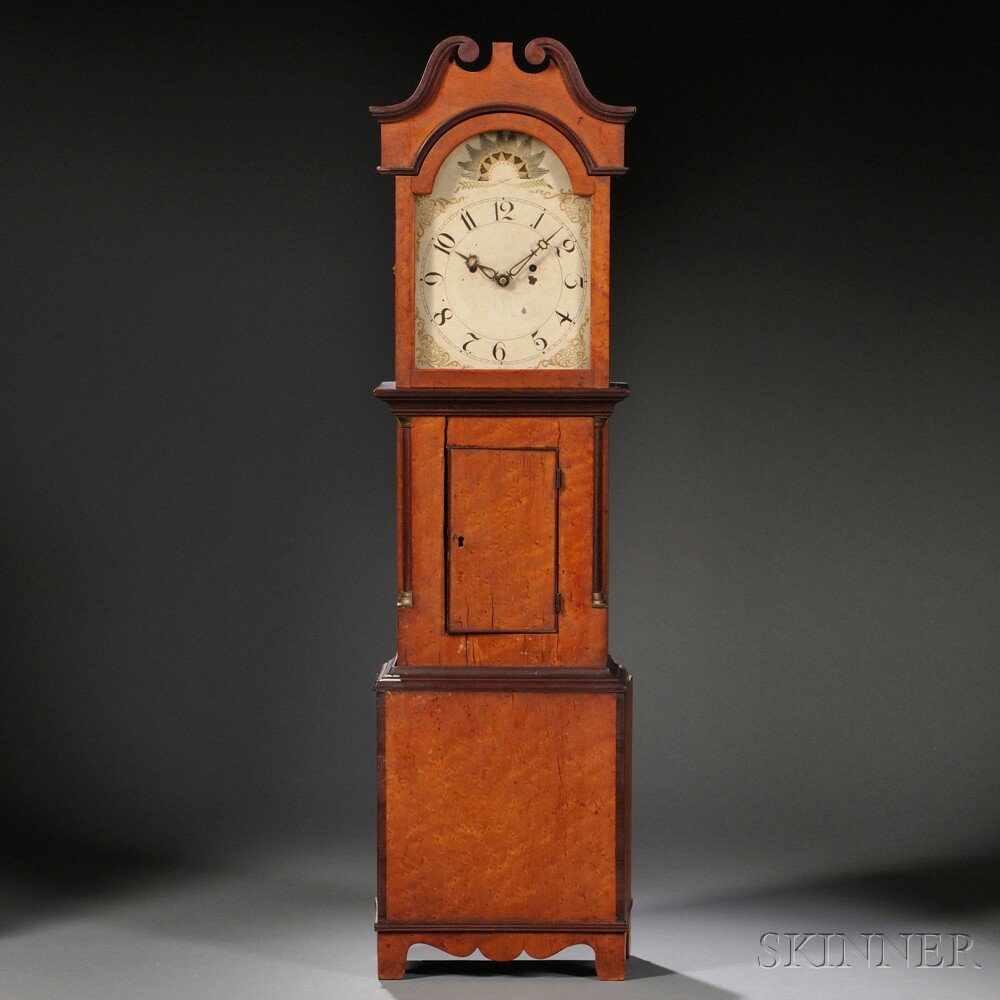 Appraisal: Birds-eye Maple Dwarf Clock probably Southeastern Massachusetts c the scroll-top