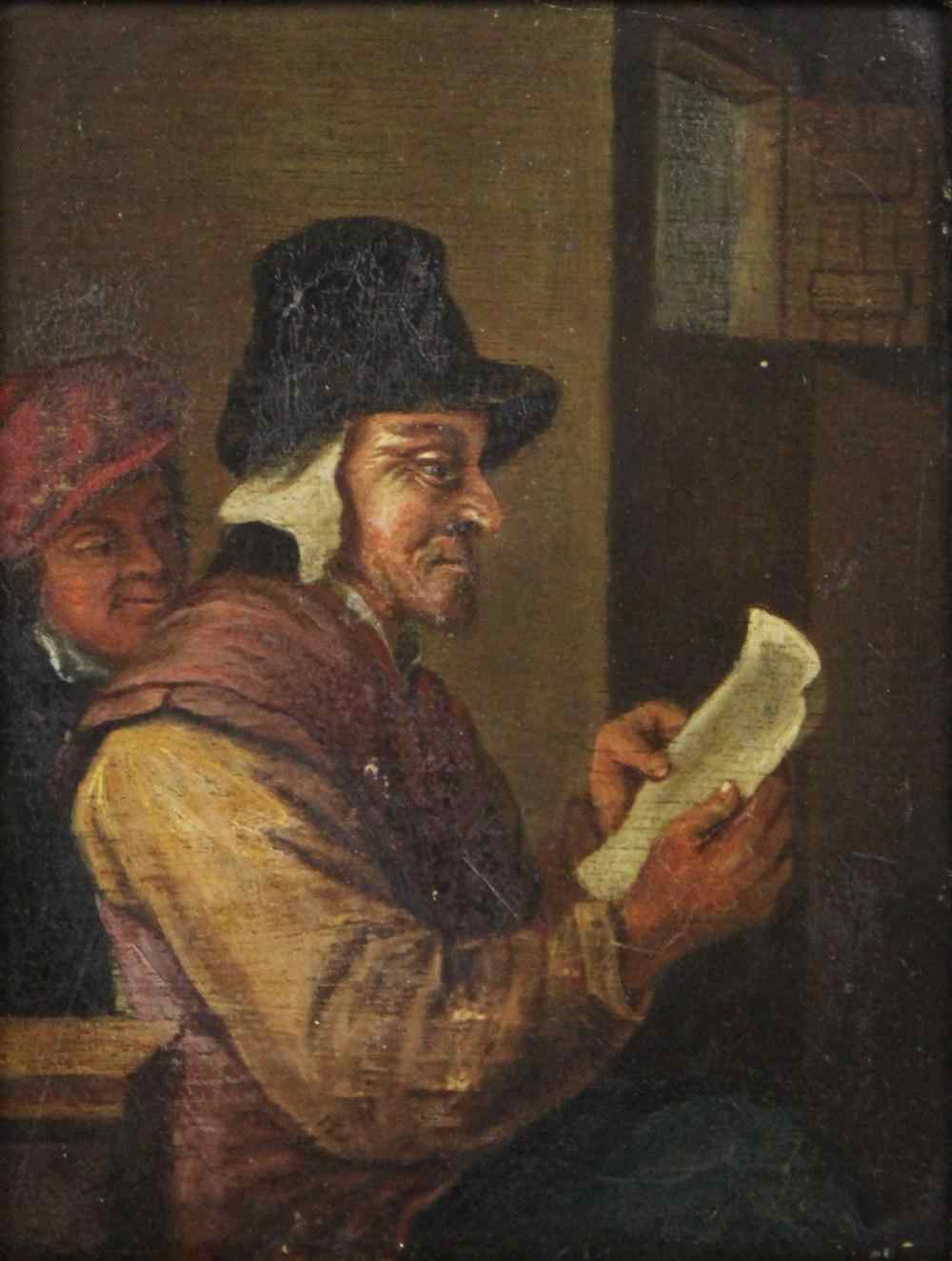 Appraisal: CIRCLE OF JAN STEEN TWO MEN READING A LETTER Oil