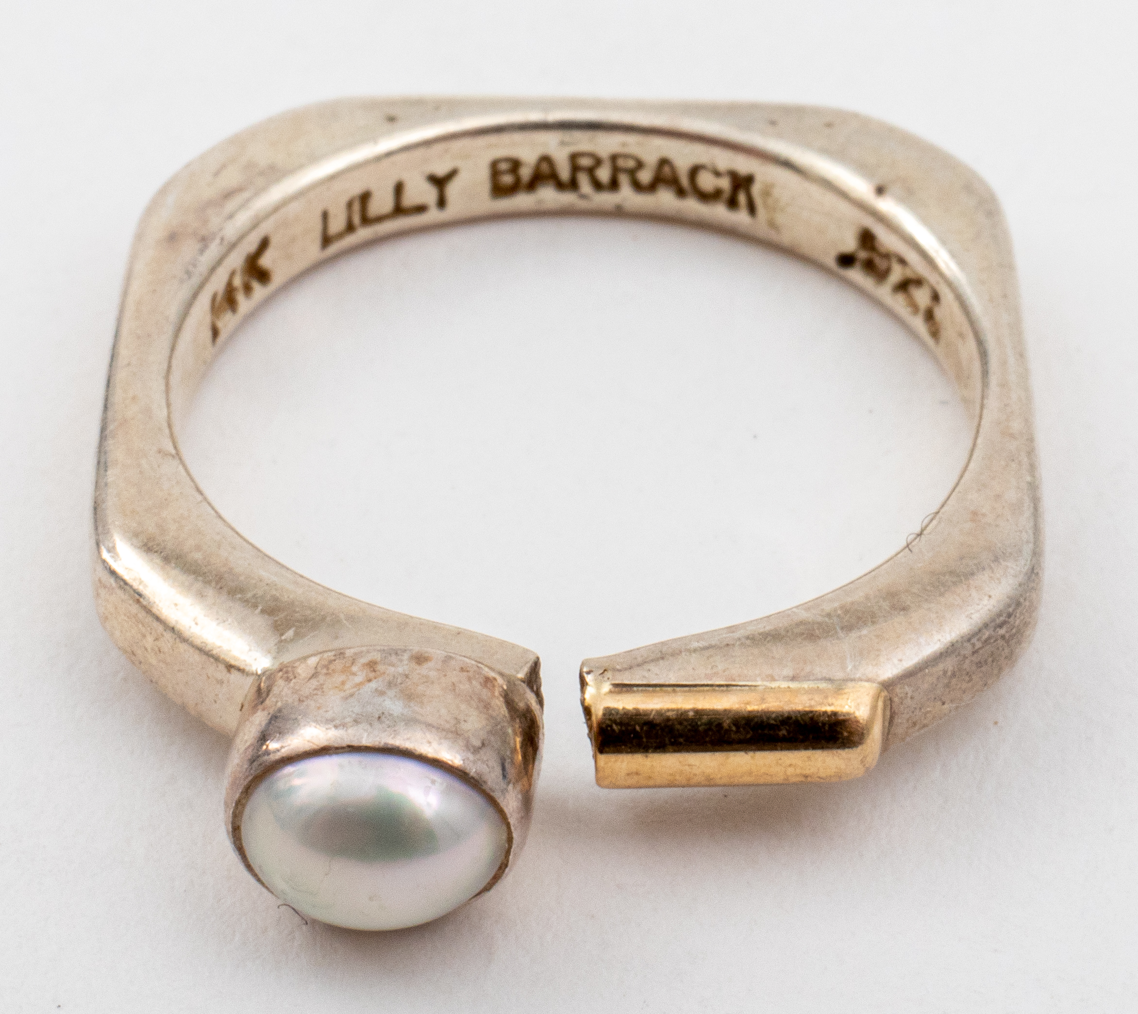 Appraisal: LILLY BARRACK SILVER K YELLOW GOLD PEARL RING Lilly Barrack