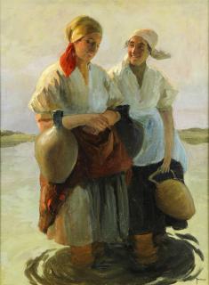 Appraisal: Painting Louis Jambor Louis Jambor Hungarian - Two Women Collecting