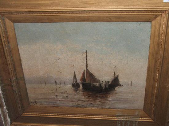 Appraisal: J WEBB - Fisherman and sailing vessels in a calm