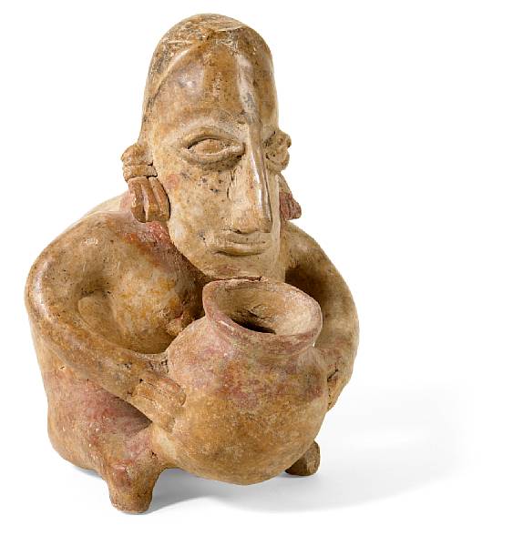 Appraisal: A seated Jalisco female figure holding a pot Protoclassic ca