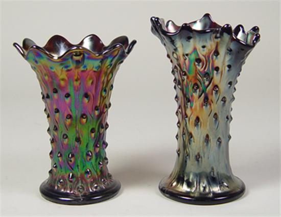 Appraisal: Pair of Northwood Carnival Glass Vases Trumpet form with ruffled