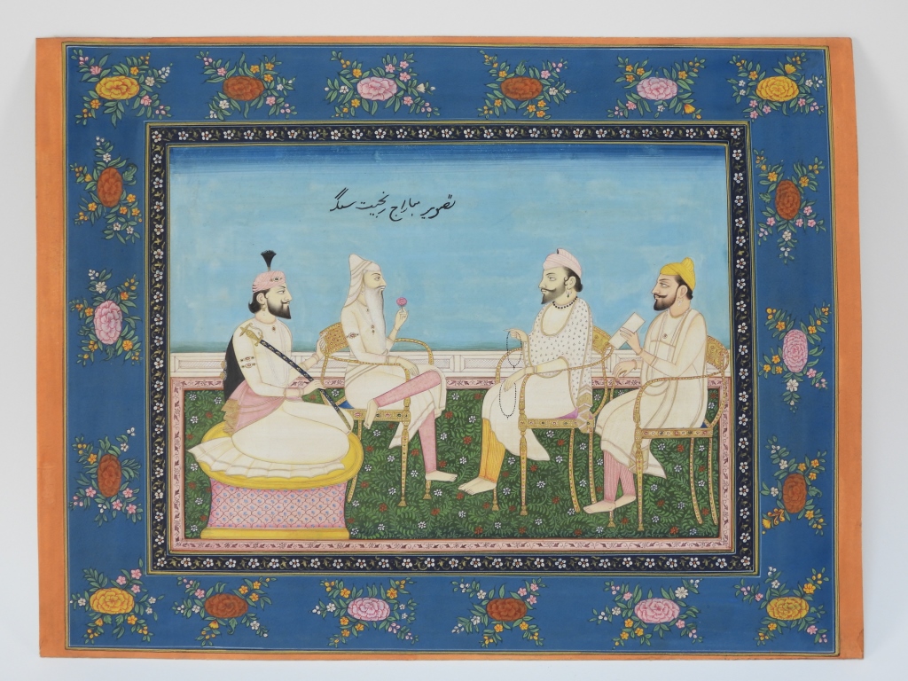 Appraisal: INDIAN SIKH SCHOOL MINIATURE PAINTING IndiaEarly th CenturyDepicts four seated