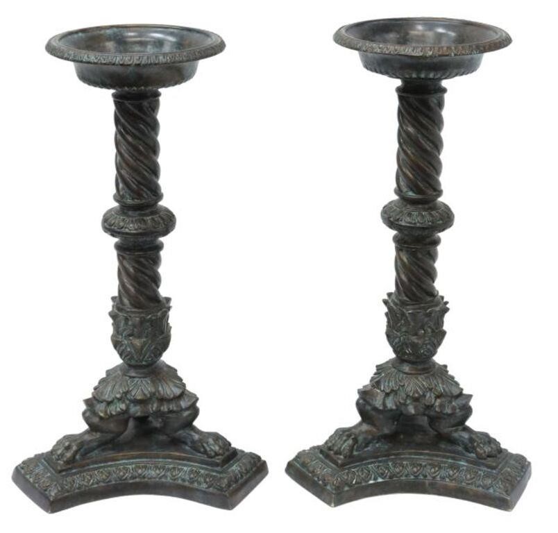 Appraisal: pair Maitland-Smith bronze candlesticks in a verdigris finish late th