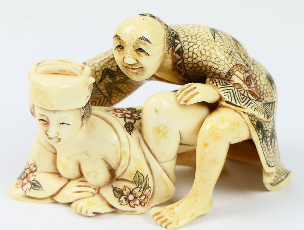 Appraisal: FABULOUS EROTICA CARVING OF MAN WOMAN He still with his