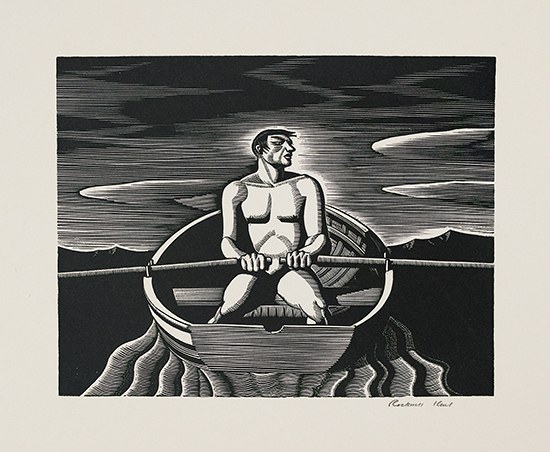 Appraisal: ROCKWELL KENT Oarsman Wood engraving x mm x inches full