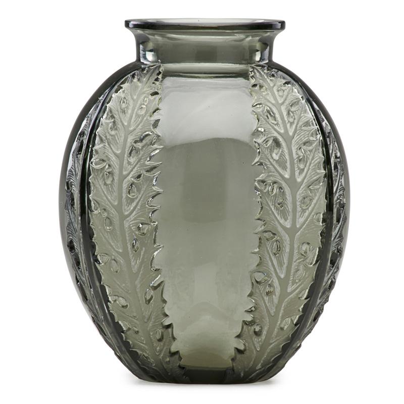 Appraisal: LALIQUE Chardons vase grey glass Condition Report Overall excellent condition