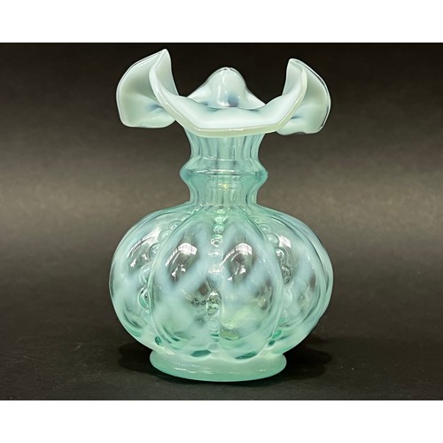 Appraisal: Fenton ware small bulbous ribbed aqua coloured vase approx cm