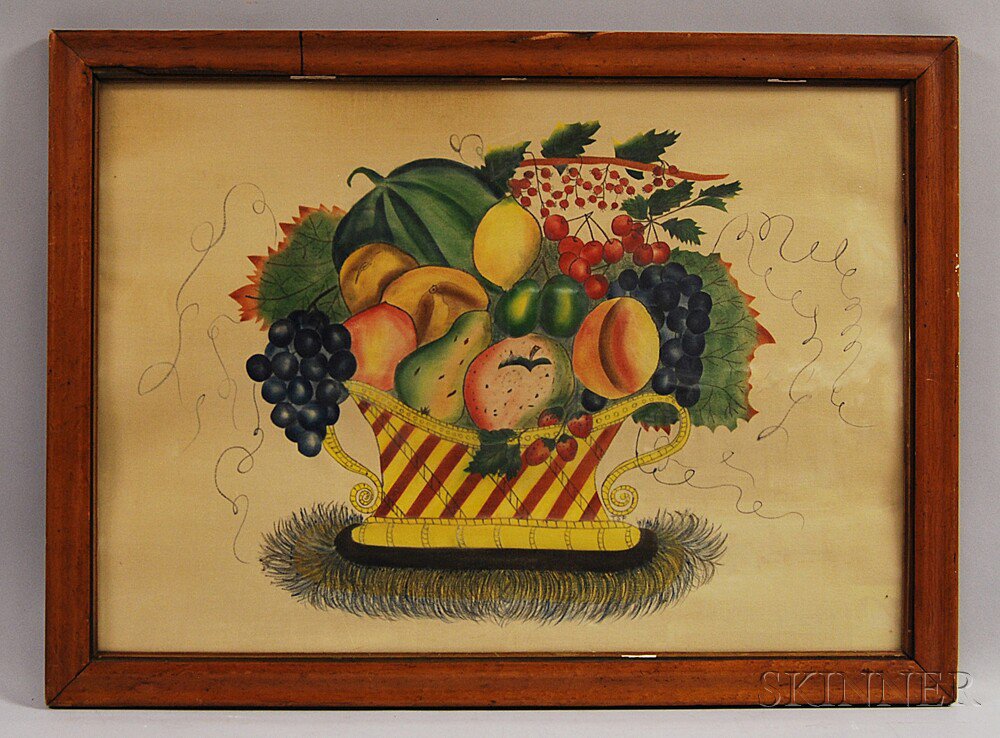 Appraisal: Framed Watercolor on Velvet Theorem of a Basket of Fruit