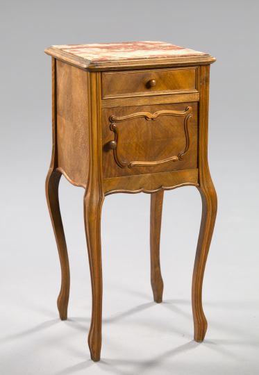 Appraisal: Louis XV-Style Mahogany and Marble-Top Night Stand ca the molded