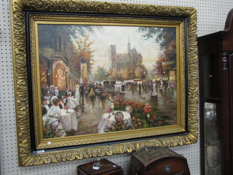 Appraisal: x Decorator Oil on Canvas Framed Parisian Sidewalk Cafe Street