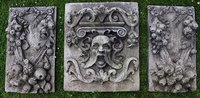 Appraisal: A TH CENTURY GREEN MAN TRIPARTITE CAST COMPOSITE STONE FRIEZE