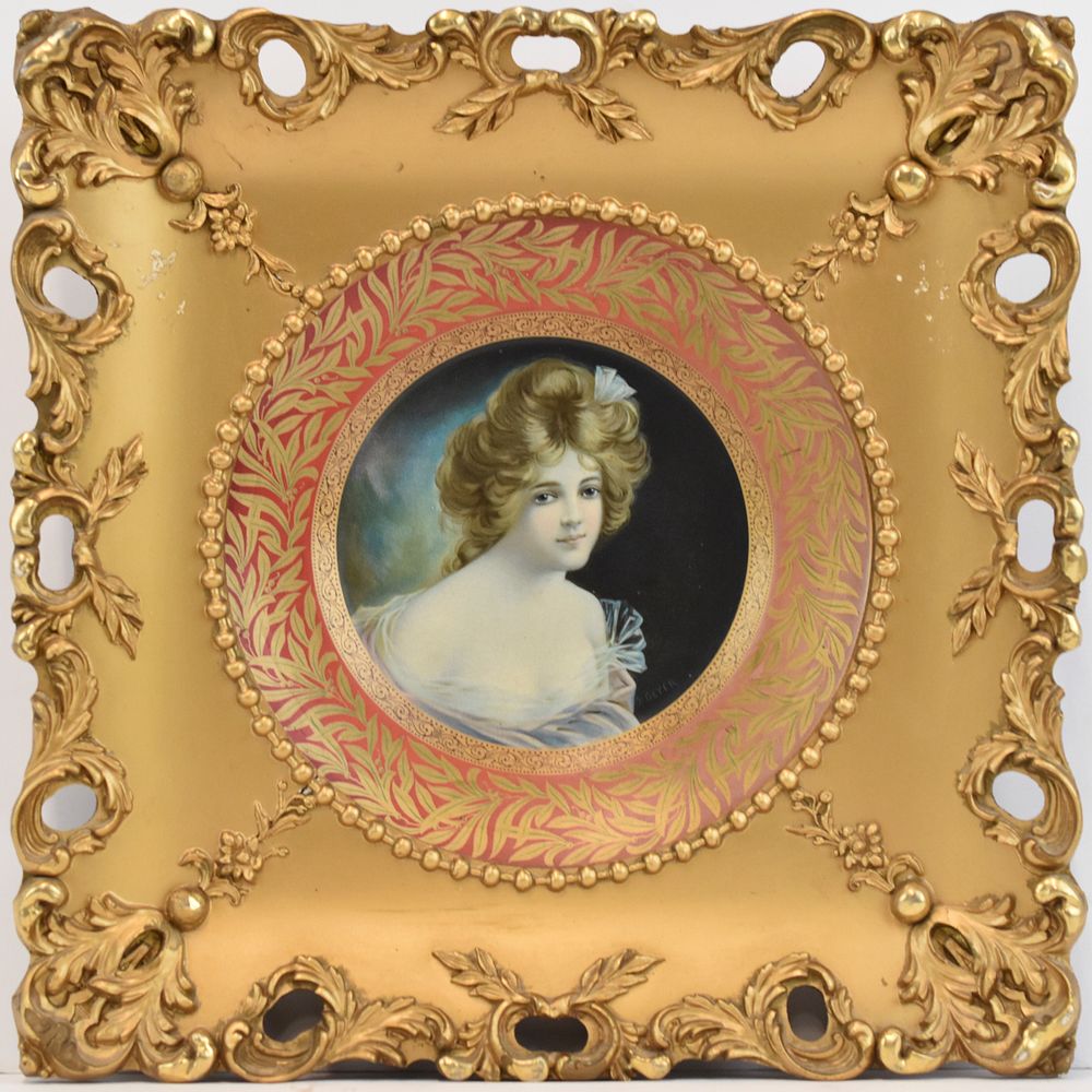 Appraisal: Vienna Dresden Tin Art Plate Portrait Ornate Frame Vienna or