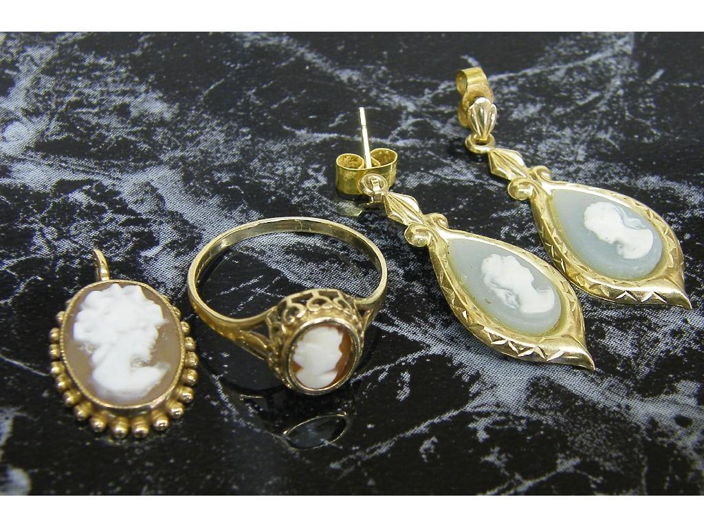 Appraisal: ct cameo ring pair of cameo earrings and a cameo