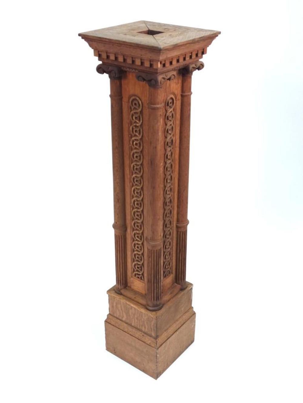 Appraisal: ANTIQUE SOLID WOOD NEWEL POST WITH CARVED GOTHIC REVIVAL KNOT