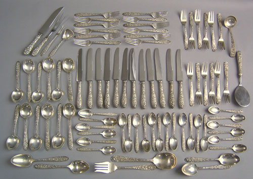 Appraisal: Assembled sterling silver flatware service in a floral repousse pattern