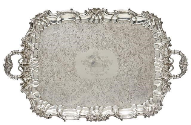 Appraisal: Large sterling silver service tray bearing two varied sets of