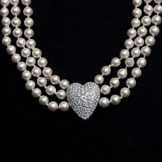 Appraisal: Vintage Three Strand mm White Pearl Necklace Accented with Approx