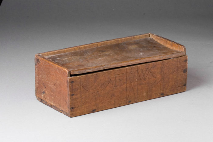 Appraisal: PILGRIM CENTURY CARVED OAK CANDLE BOX WITH LID The lid