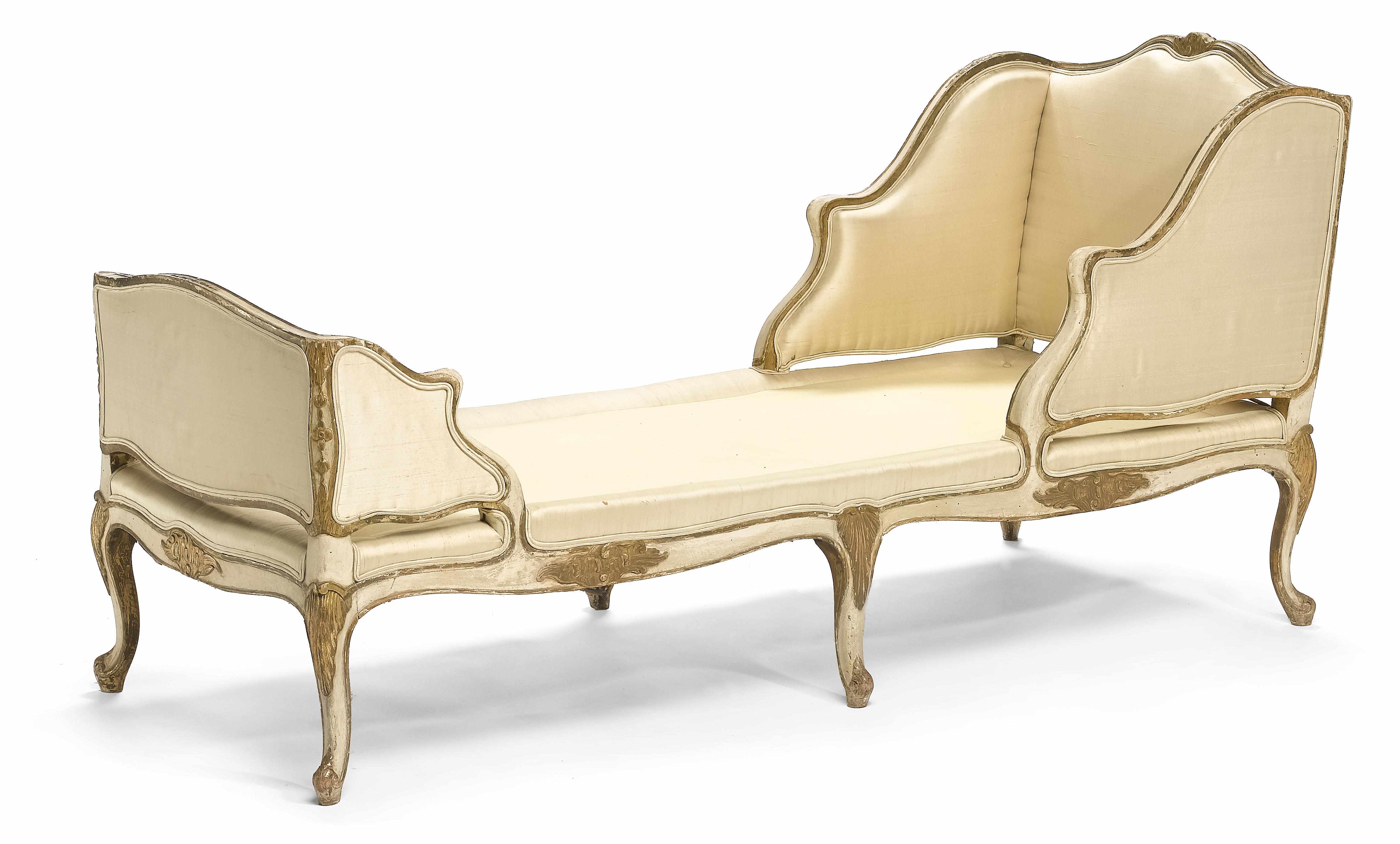 Appraisal: A Continental Rococo style parcel gilt and paint decorated chaise