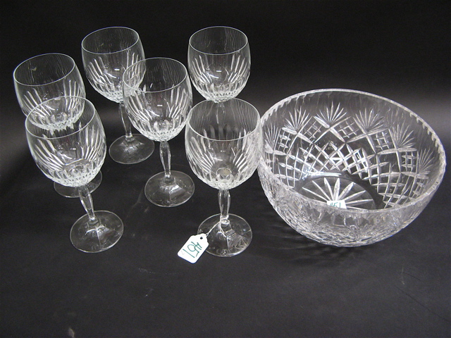 Appraisal: CLEAR CUT GLASS GOBLET SET CENTERPIECE BOWL pieces The set