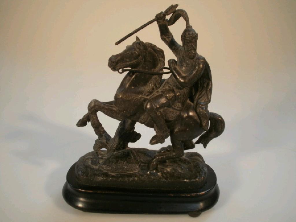 Appraisal: A pair of thC spelter figures Knights on Horses ebonised