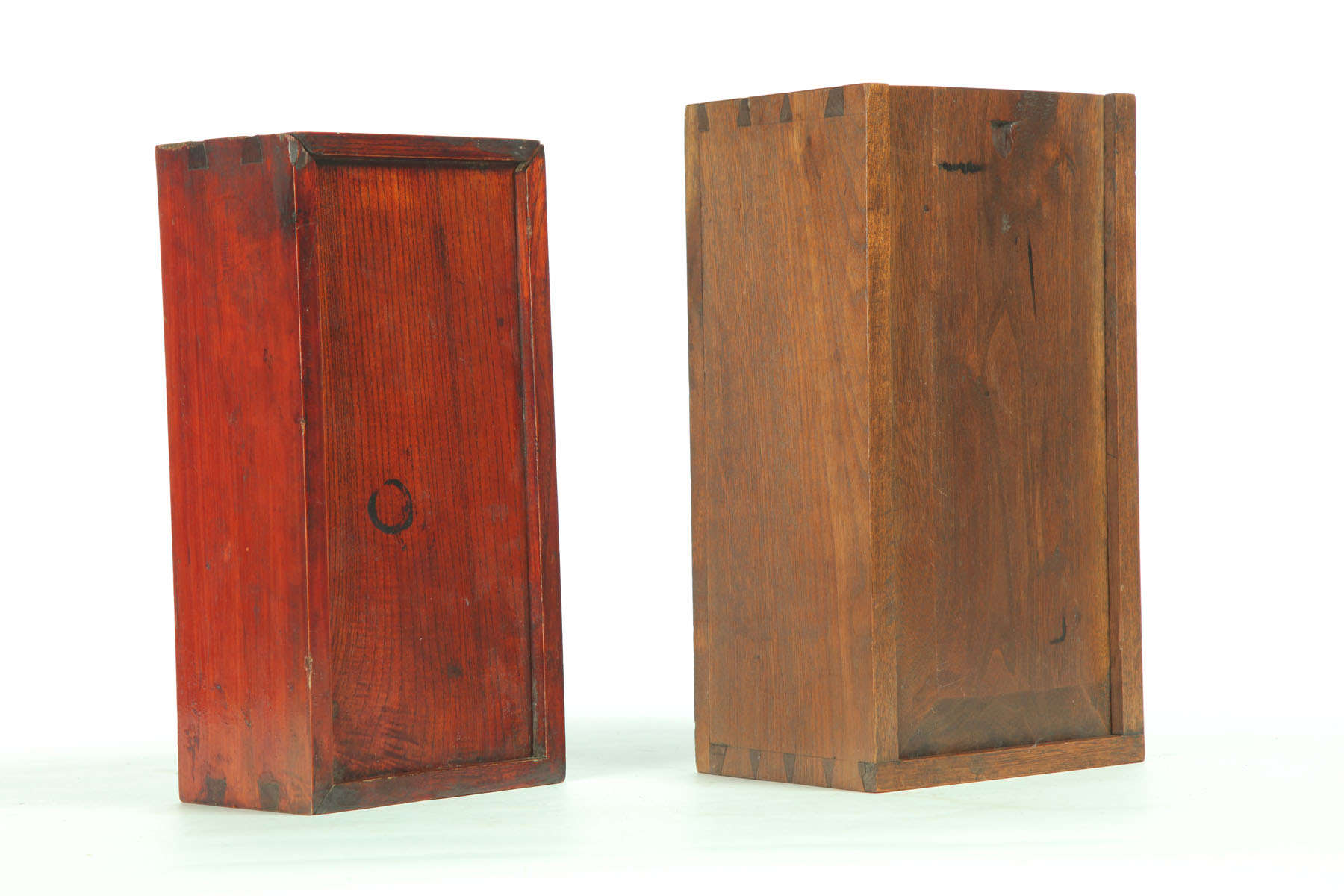 Appraisal: TWO SLIDE LID BOXES American th century Dovetailed walnut chamfered