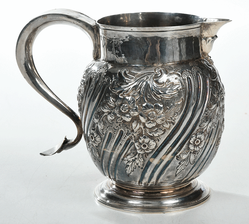 Appraisal: English Silver Water Pitcher London transformed tankard circular bulbous body