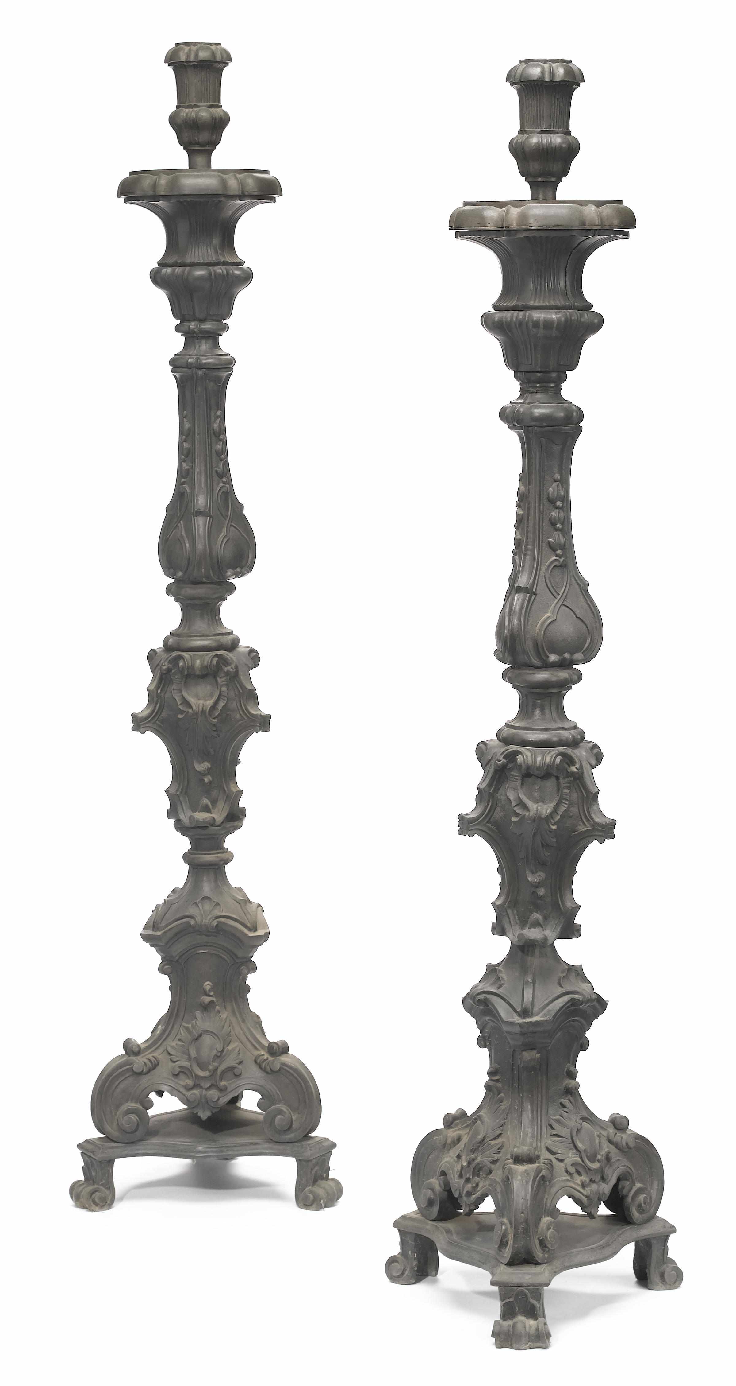 Appraisal: Two similar Italian Baroque style bronze floor torchres circa Each