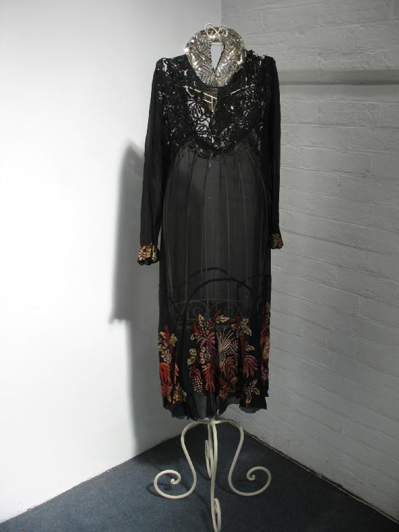 Appraisal: A 's black chiffon and lace dress with full length