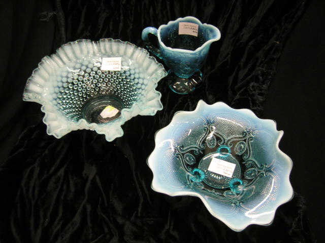 Appraisal: Pcs Blue Opalescent Art Glass bowls creamer