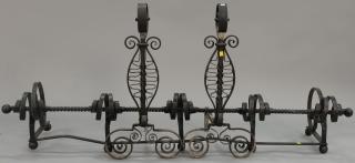 Appraisal: Three piece wrought iron fireplace set to include a pair