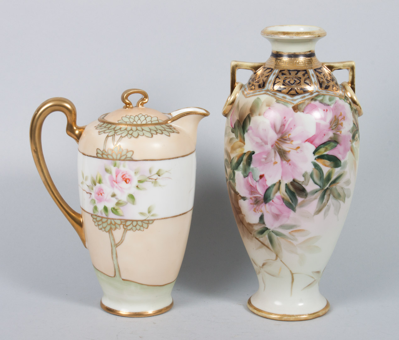 Appraisal: Nippon porcelain vase and chocolate pot early th century floral