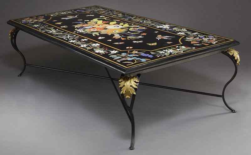 Appraisal: Italian pietra dura marble top on an iron base the