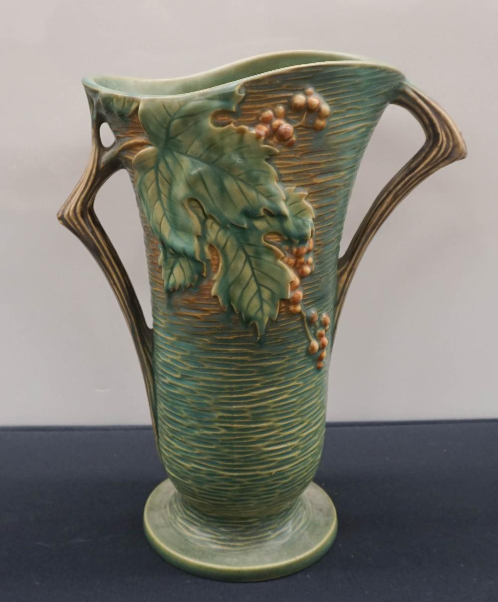 Appraisal: ROSEVILLE HOLLY BERRY PATTERN TWO-HANDLE VASE H IN CM Roseville