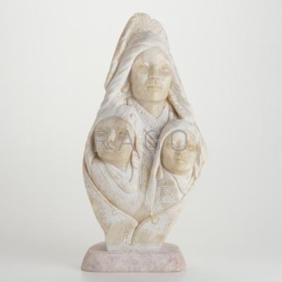 Appraisal: NATIVE AMERICAN Marble sculpture of woman and two children th