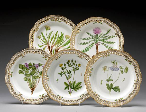 Appraisal: Five Royal Copenhagen porcelain reticulated service plates in the 'Flora