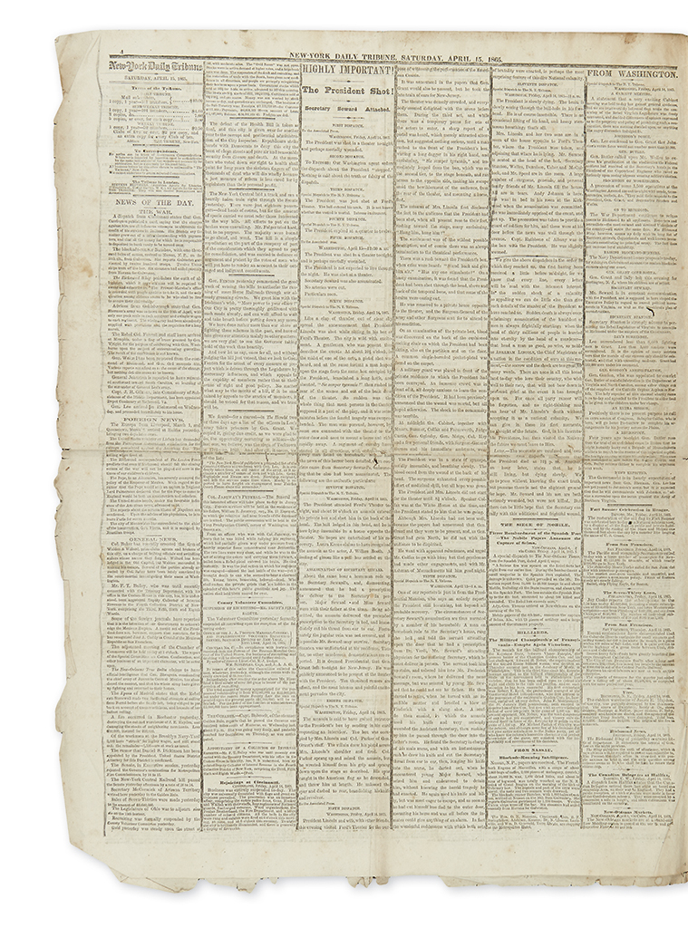 Appraisal: LINCOLN ABRAHAM Assassination issue of the New-York Tribune pages x