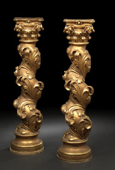 Appraisal: Pair of Gilt-Plaster Pedestals each with a shaped top above